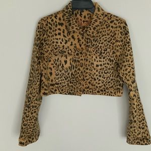 Leopard print cropped Jean jacket XL